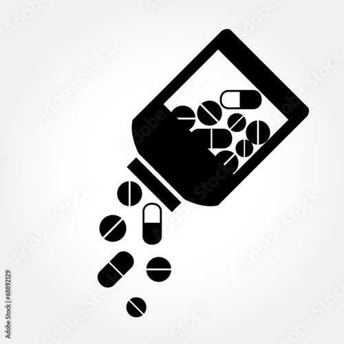 Medicines pouring out of the bottle - vector icon