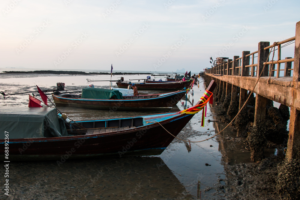 Fishing boat on sea,Silhouette