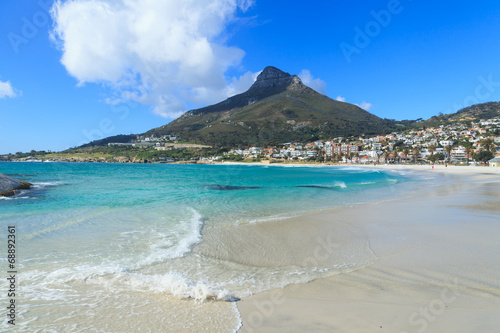 Beautiful Camps Bay Beach and Lion Head Mountain Chain, Cape Tow photo