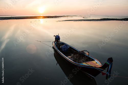 Fishing boat on sea,Silhouette