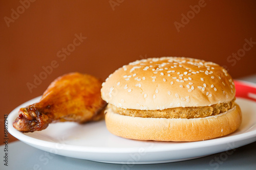 crisp chicken burger and fried chicken.