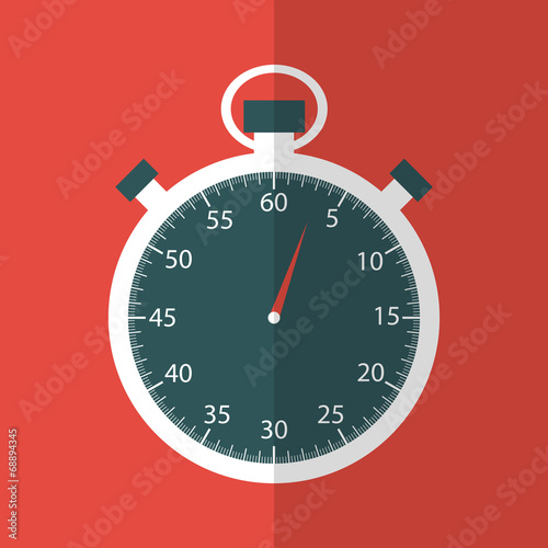 Stopwatch in flat design on red backfround
