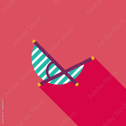 Lounger Beach Sunbed Chair flat icon with long shadow
