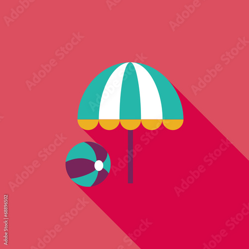 beach umbrella with ball flat icon with long shadow