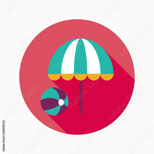 beach umbrella with ball flat icon with long shadow