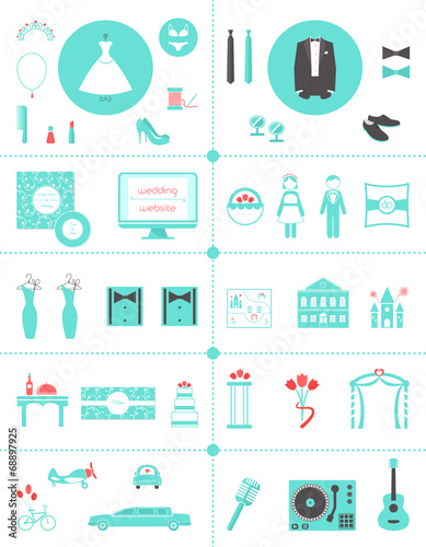 Wedding Planning Icons and Infographic Elements Set