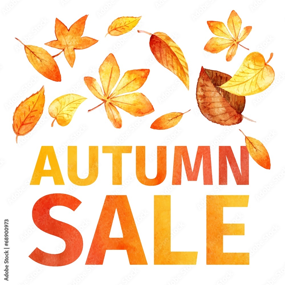autumn leaves. Autumn sale watercolor. vector