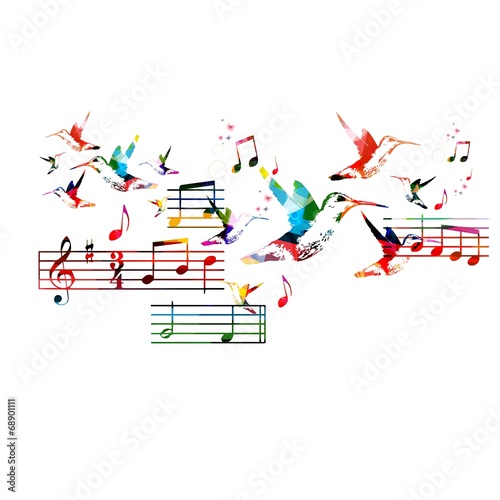 Abstract music background with hummingbirds