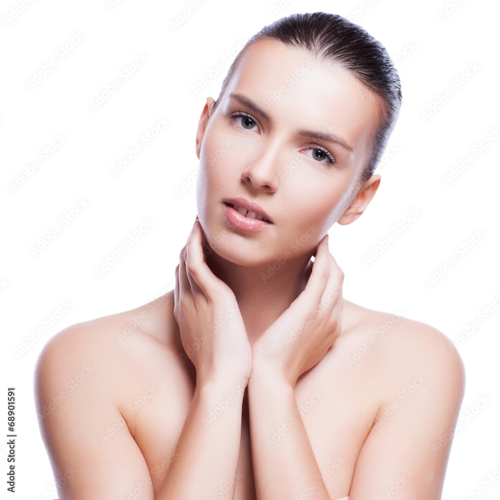 Beautiful face of young adult woman with clean fresh skin Beautiful face of young adult woman with clean fresh skin