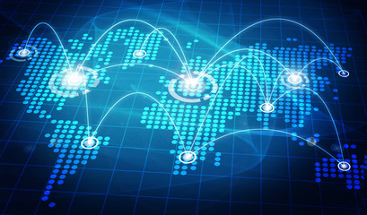 world map with connection lines