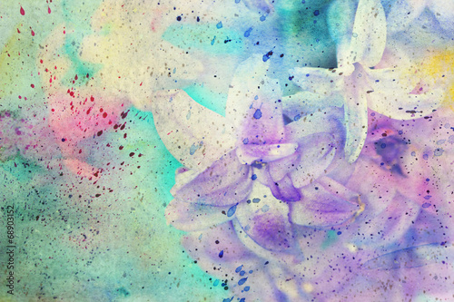 messy watercolor splatter and gentle lilac flowers