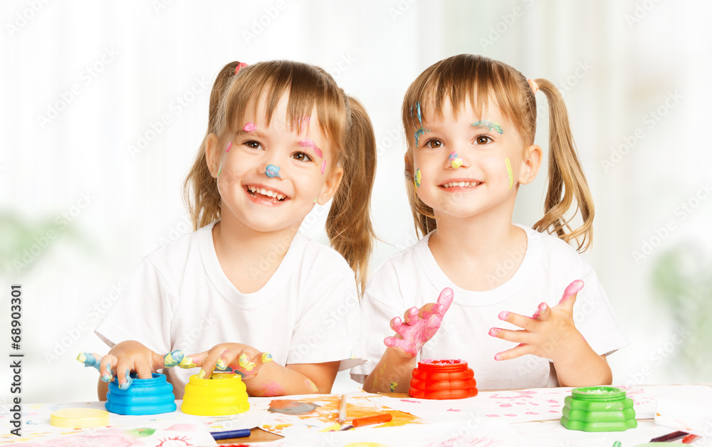 happy children twins draws paints , get dirty happy children twins draws paints , get dirty