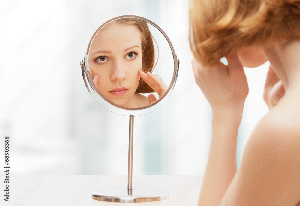 beautiful woman and reflection in the mirror beautiful woman and reflection in the mirror