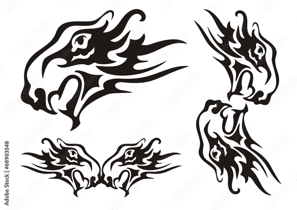 Obraz premium Tribal lion head with an open mouth formed by a bird the Phoenix