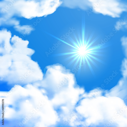 Vector bright sky whit sun and clouds
