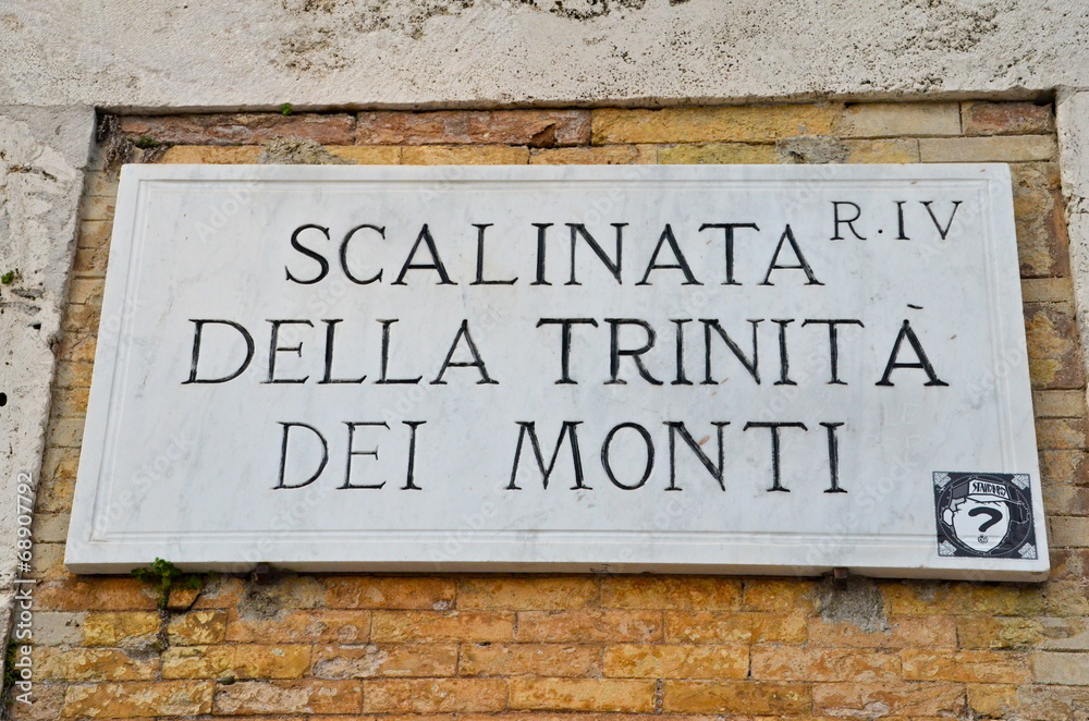 Street plate of Scalinata Trinità dei Monti in Rome Street plate of Scalinata Trinità dei Monti in Rome