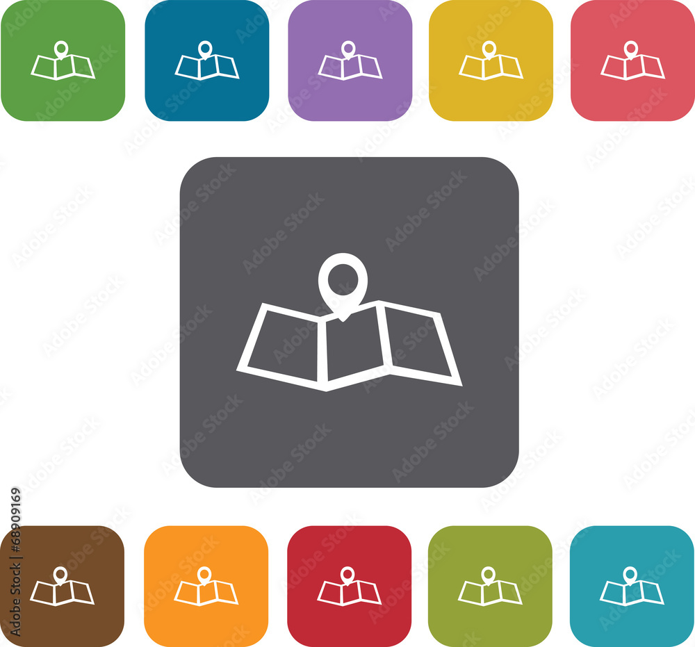 Map location icons set. Rectangle colorful 12 buttons. Illustrat Map location icons set. Rectangle colorful 12 buttons. Illustrat
