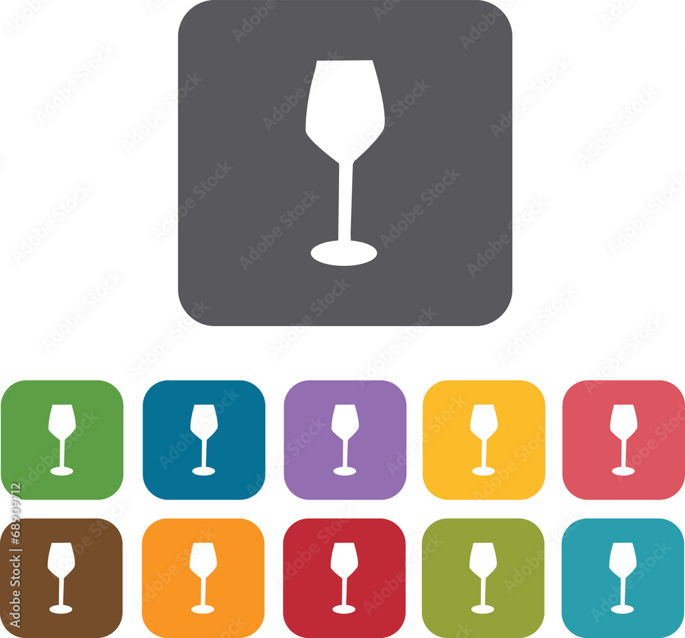 Wine Glass icons set. Rectangle colorful 12 buttons. Illustratio Wine Glass icons set. Rectangle colorful 12 buttons. Illustratio