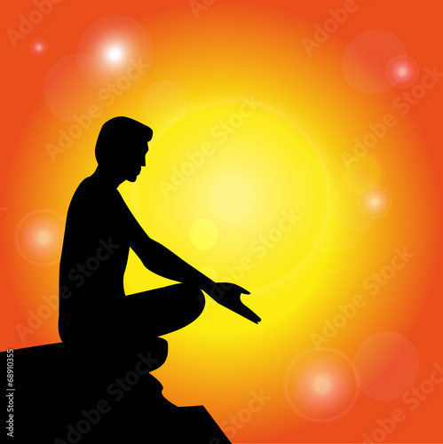 silhouette che medita su sfondo astratto
