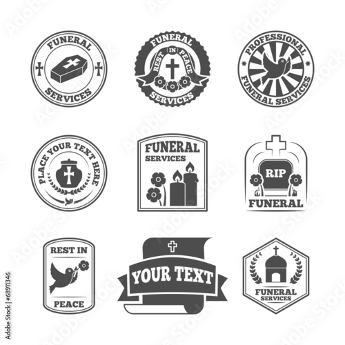 Funeral labels icons set