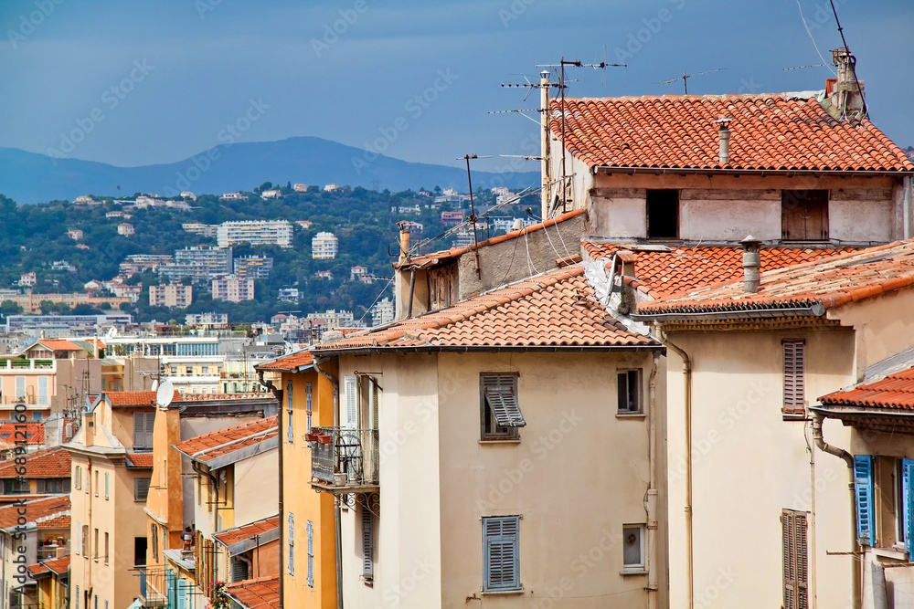 Scenic view of Nice, France. Yellow rooftops.
