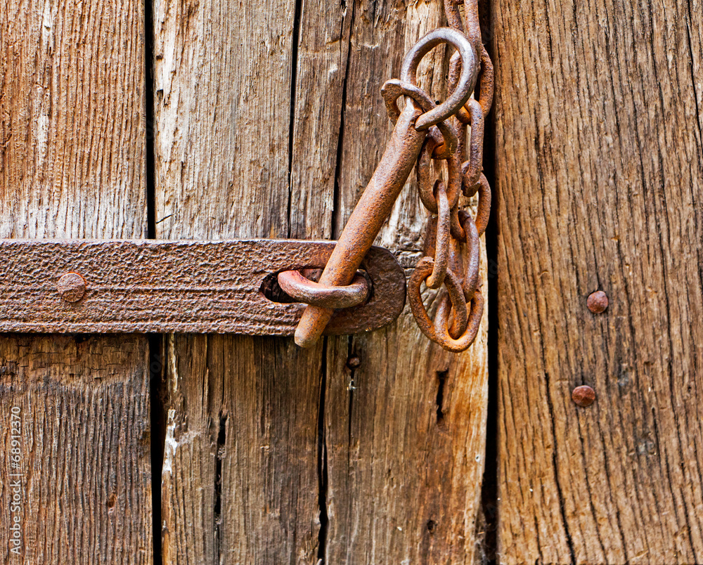 The iron latch on wooden door The iron latch on wooden door
