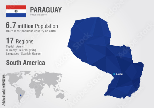 Paraguay world map with a pixel diamond texture. photo