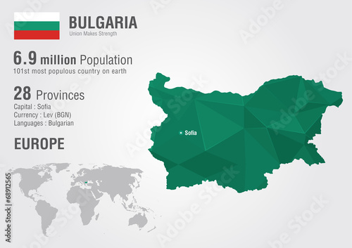 Obraz na plátně Bulgaria world map with a pixel diamond texture.