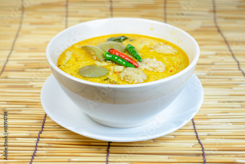 Spicy green curry with pork ball , Thai food cuisine