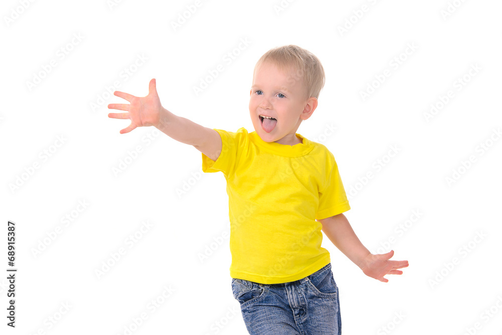 portrait of fashionable little boy in yellow t-shirt portrait of fashionable little boy in yellow t-shirt