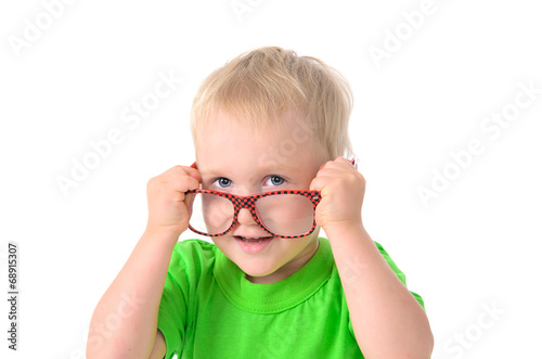cute boy with glasses in green t-shirt
