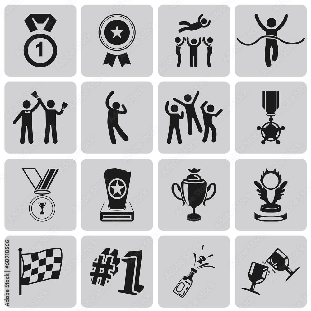 black trophy and awards icons set 1. Illustration eps10