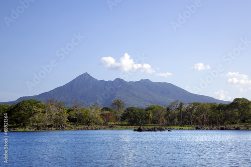 Lake Nicaragua on a background an active volcano Concepcion