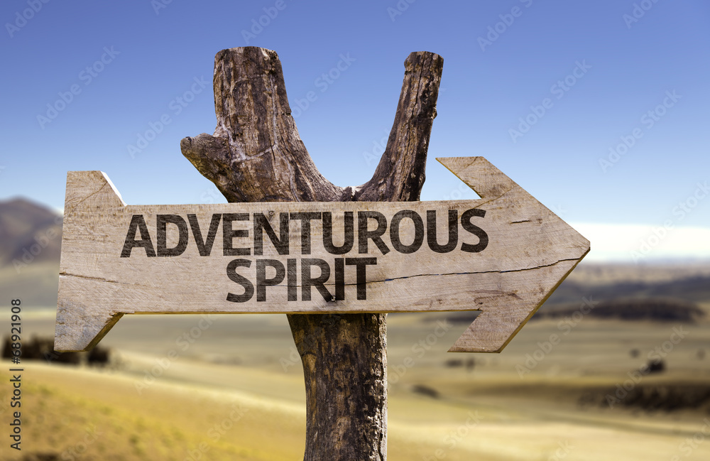 Adventurous Spirit wooden sign with a street background