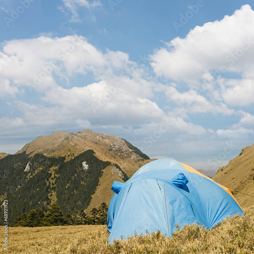 Special tent set on the grassland of high mountain.