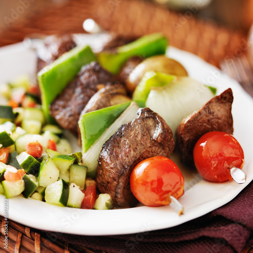 steak and vegetable shishkabobs with cucumber salad