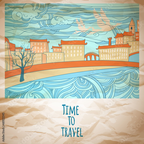 Time to travel abstract drawing card