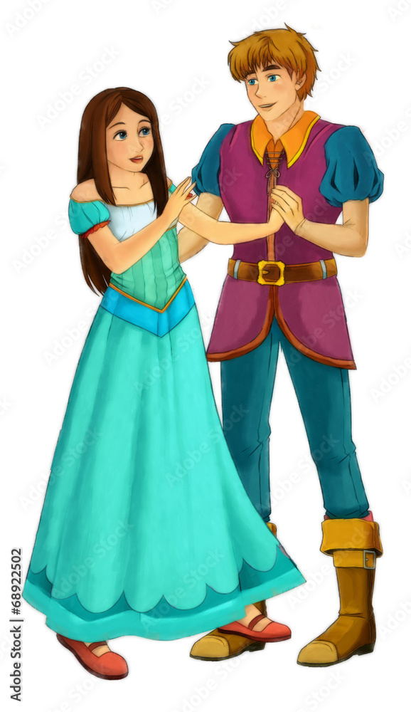 Cartoon pair - prince and princess standing or dancing - isolated,  illustration for the children Stock Illustration | Adobe Stock