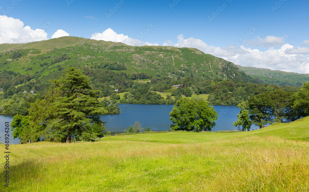 Grasmere Lake The Lakes Cumbria England UK with blue sky