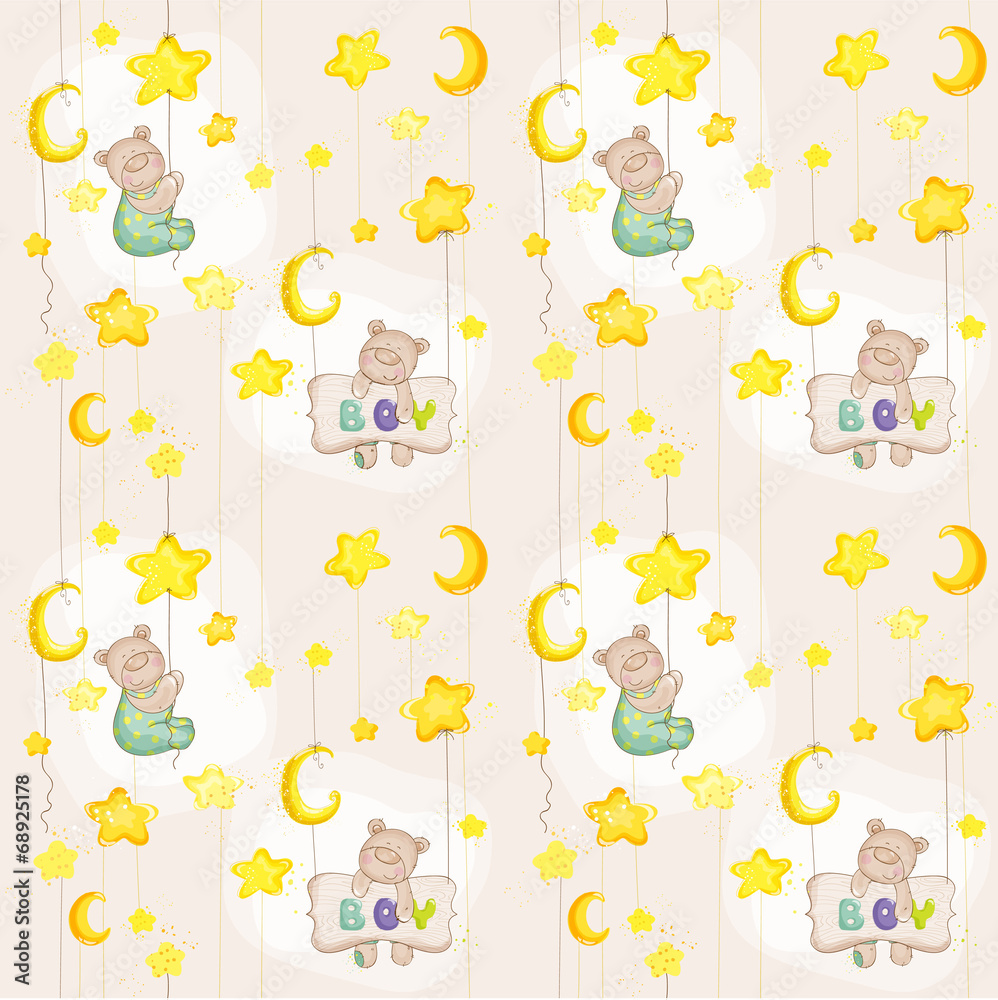 Baby Bear Seamless Pattern - for background, design, card Baby Bear Seamless Pattern - for background, design, card