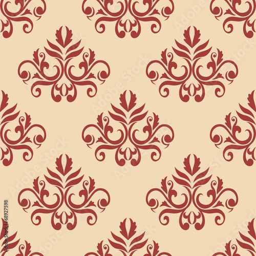 Red retro seamless pattern on beige backgrouund