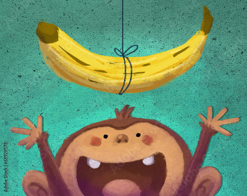 mono y plátano photo