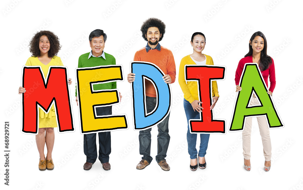 Multiethnic Group of People Holding Letter Media Multiethnic Group of People Holding Letter Media