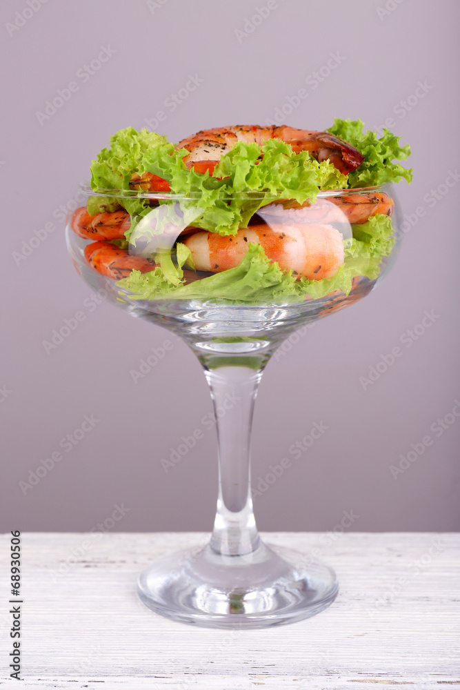 Fresh boiled prawns with lettuce in a goblet Fresh boiled prawns with lettuce in a goblet