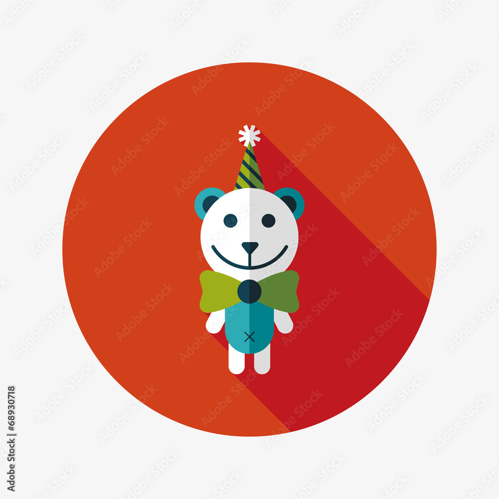 birthday teddy bear flat icon with long shadow,eps10