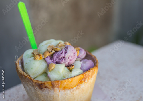 coconut Ice Cream with nuts photo