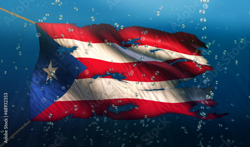 Puerto Rico Under Water Sea Flag National Torn Bubble 3D photo