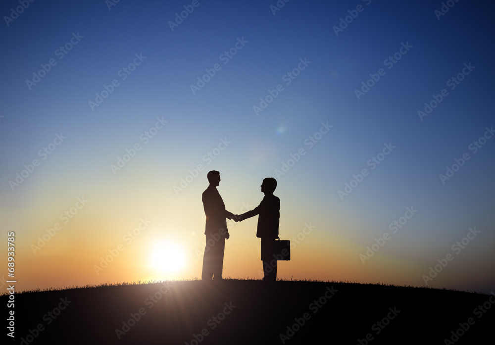Two Businessmen Shaking Hand in Back Lit