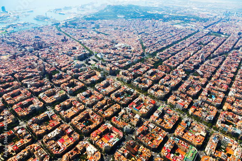 Photography Aerial view of Barcelona cityscape from helicopter