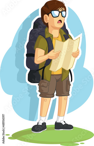 Backpacker Boy Reading Road Map